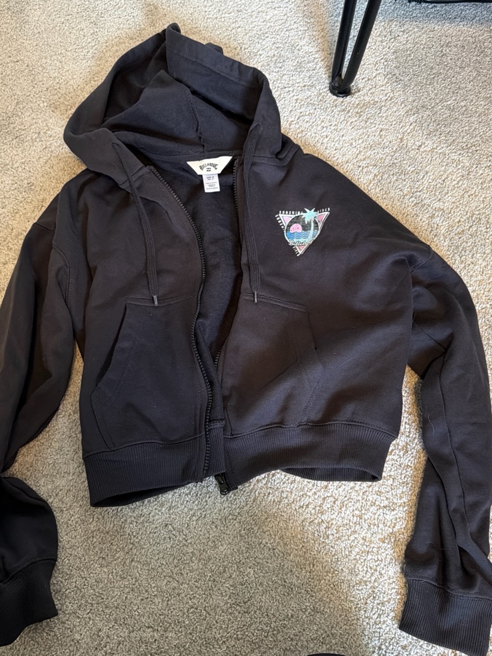 Billabong black cropped Zip-Up Hoodie